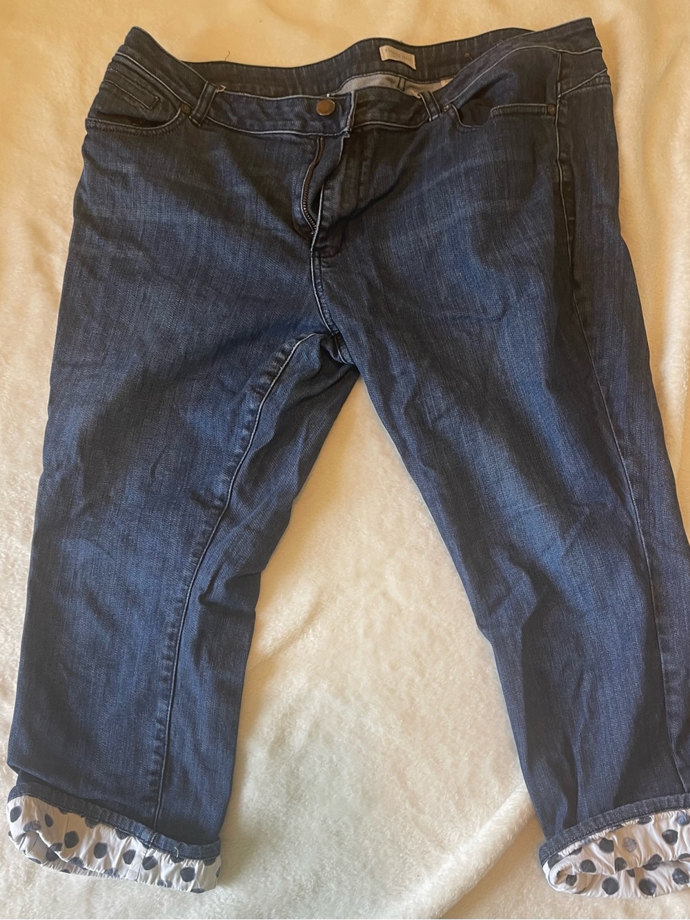 Coldwater Creek Dark Blue Cropped Jeans with Polka Dot Cuffs
